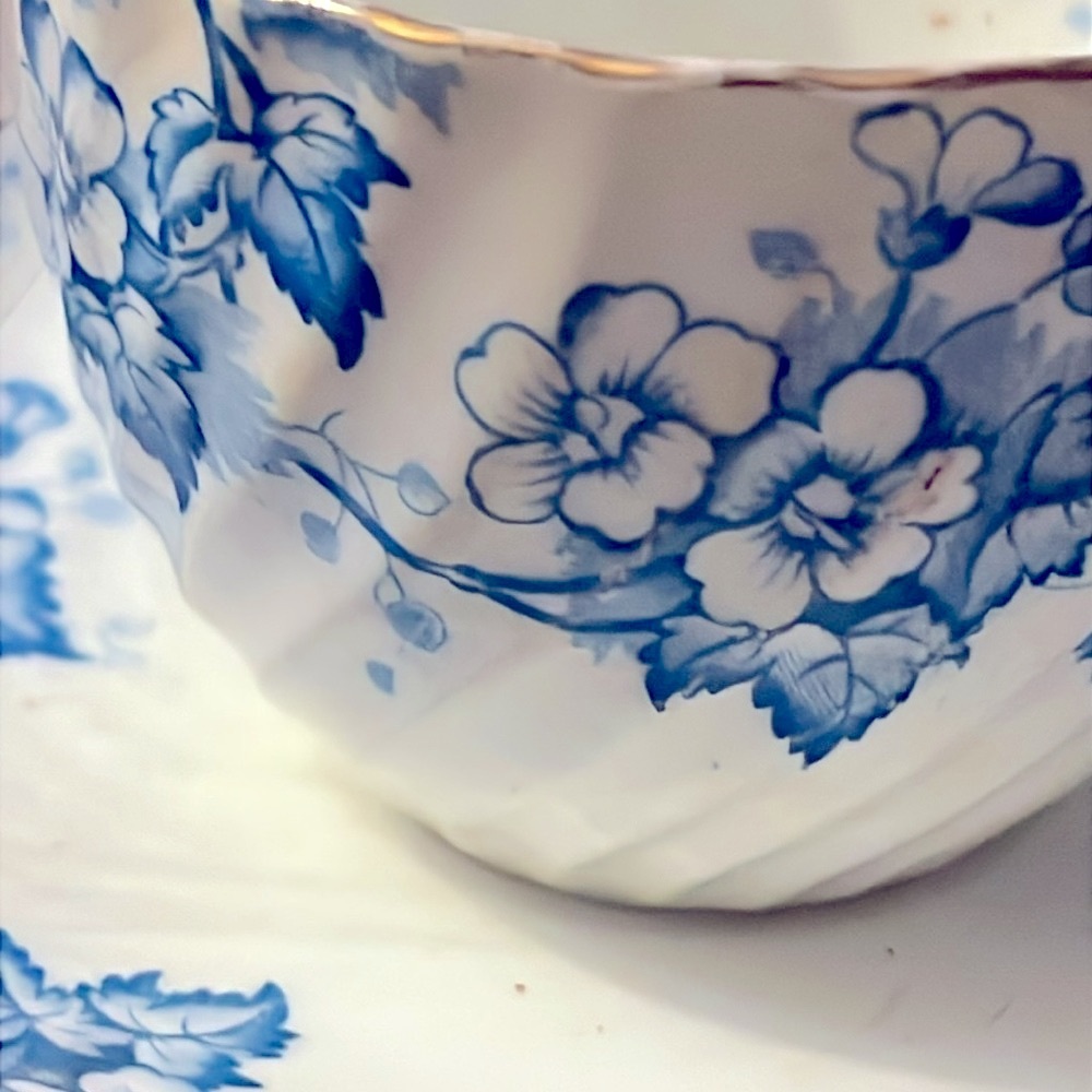 London Blue white Floral Teacup and Saucer Set